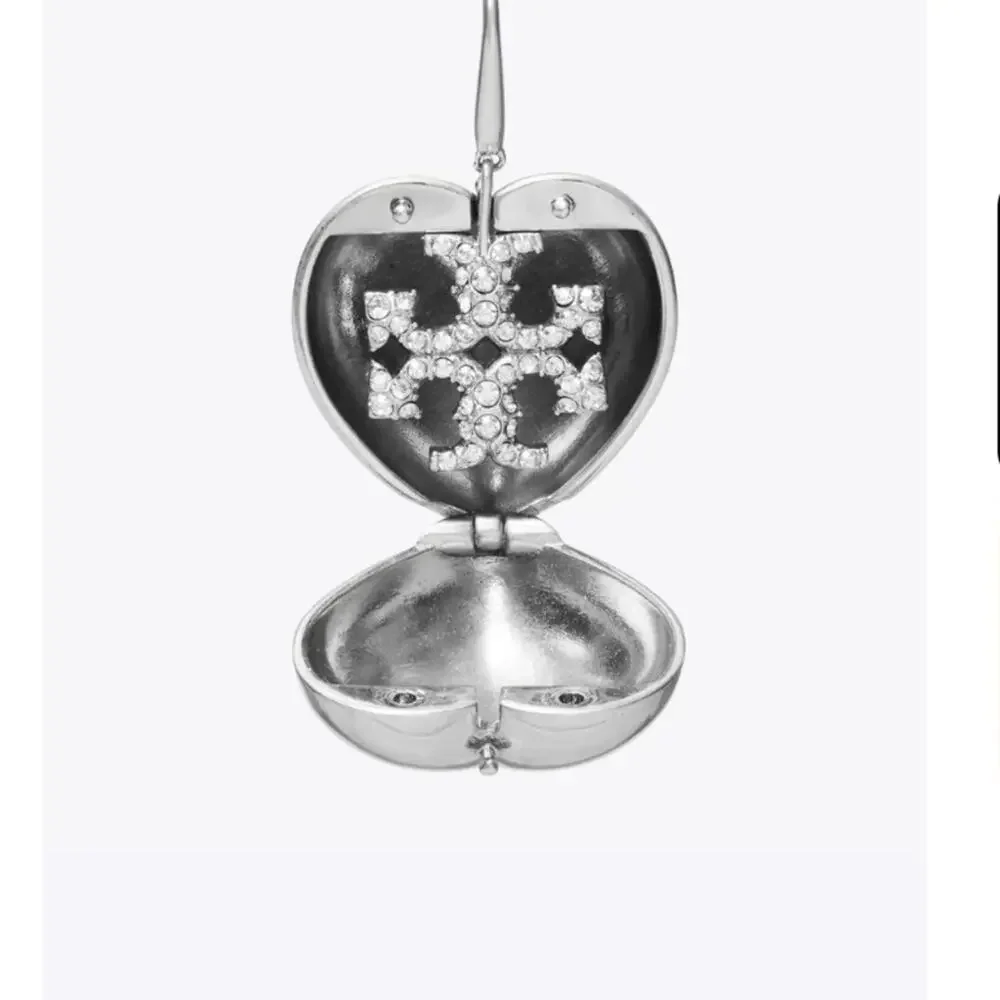 Tory Burch Heart Locket Earrings In Antique Pewter